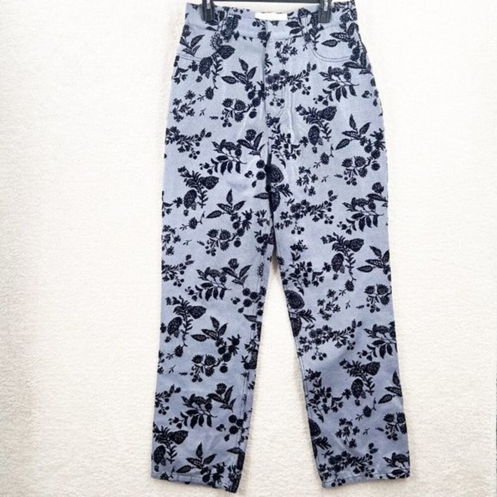 RODARTE Flocked Straight Leg Denim Pants In Blue Size 10 New